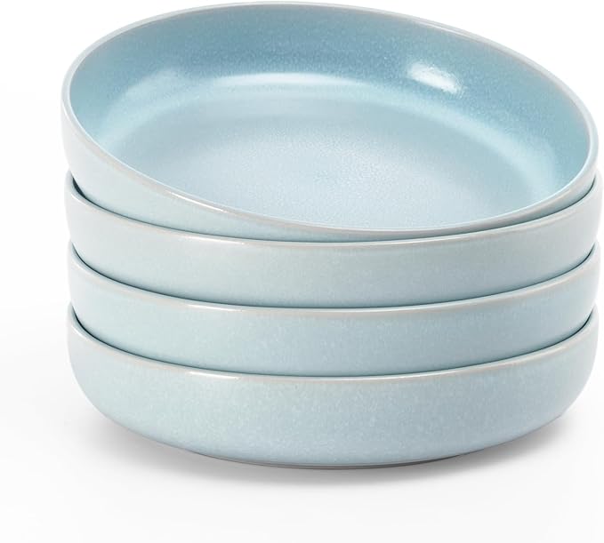 famiware Milkyway 33 oz Pasta Bowls Set of 4, Light Blue | Double Reactive Glaze, Scratch-Resistant Stoneware Salad Bowls, Stackable, Dishwasher & Microwave Safe, Lead-Free
