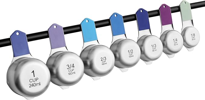 Spring Chef Magnetic Stainless Steel Measuring Cups Set of 7, Winter Frost | Patented Metal Measuring Cups for Measuring Dry or Liquid Ingredients, Easy to Read Markings, Dishwasher Safe Magnetic Cups