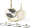 Innerwell Nonstick Ceramic Frying Pans Skillets Set with Lid 8"+9.5"+11" | No Toxic Egg Omelette Frying Pan, All Stove Compatible, Healthy Granite Induction Cooking Pan, PFOA & PFAS Free, Cream White