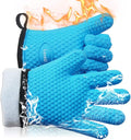Silicone Oven Mitts Gloves - Heat Resistant, Non-Slip for BBQ, Grilling | 450°F Double-Layer｜Waterproof Kitchen Cooking Barbecue Mittens ｜5 Finger Hot Mitt for Baking, Smoker& Cast Iron(One Size)