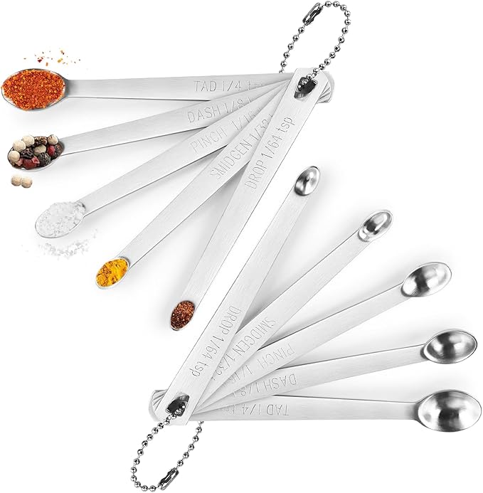 Mini Measuring Spoons Set 10pcs, Drop, Smidgen, Pinch, Dash, Tad | Tiny Measuring Spoons for Cooking Baking, 1/4 tsp, 1/8 tsp, 1/16 tsp, 1/32 tsp, 1/64 tsp, Metal Teaspoon, For Powders Spices