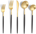 Matte Black Gold Silverware Set for 4,Modern Stainless Steel Brushed Cutlery Set,20-Pieces Heavy Duty Flatware Set,Knives Spoons and Forks Set Utensils Set, Satin Finish, Dishwasher Safe