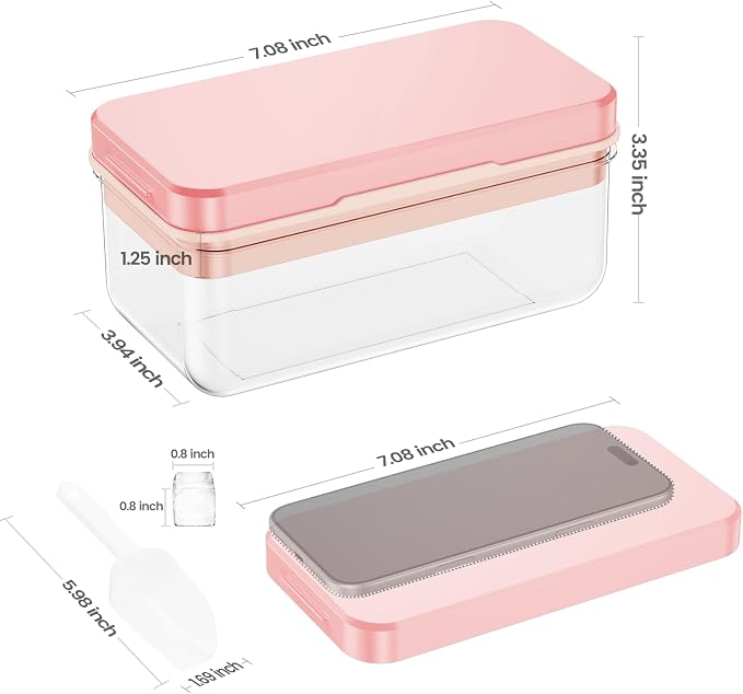 Ice Cube Tray with Lid and Bin, Easy Release 28 Cubes for Freezer | Food-grade BPA-free PP and ABS. Ice cubes for fruit, cocktails, iced coffee. Space-saving stackable with scoop