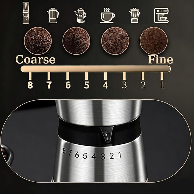 Precision Manual Coffee Grinder for Home Use, 8 Adjustable Coarseness Setting,with Ceramic Universal for Travel Camping