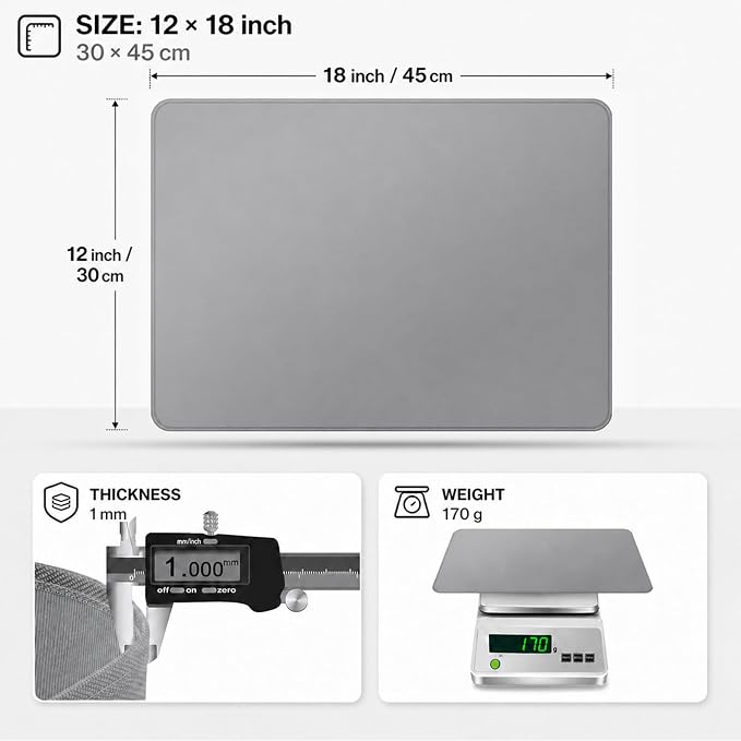 FLASLD 2Pack Heat Resistant Mat for Air Fryer Site on,12"X18" Fireproof Silicone Mats for Kitchen Counter, Countertop Protector, No-slip and Waterproof Gray