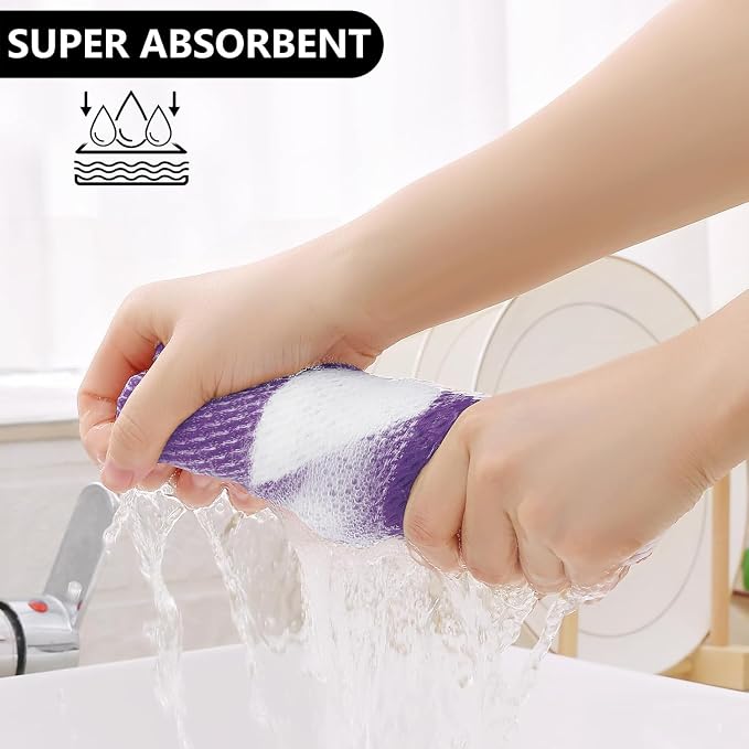 Homaxy Kitchen Towels and Dishcloths Set, Set of 8, White & Purple | Bulk Cotton Waffle Weave Check Plaid Kitchen Towels, Super Soft and Absorbent Dish Cloths, 12 x 12 and 13 x 28 Inches