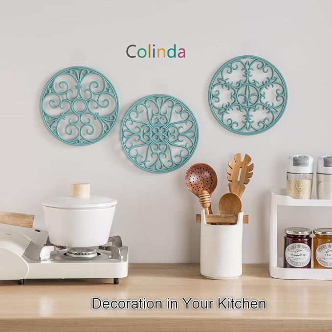 Silicone Trivet Mat - Non-Slip & Heat Resistant Kitchen Hot Pads for Countertops & Table - Kitchen Trivets for Hot Dishes & Cookware - Hot Pot Holder for Pots & Pans - Teal,Set of 3