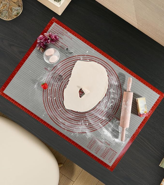 Non-slip Silicone Pastry Mat Extra Large Measurements 36''x 24'' Baking Mat | Silicone Baking Mat Counter/Dough Rolling/Oven Liner/Fondant/Pie Crust Sourdough Bread Baking Supplies（Red）