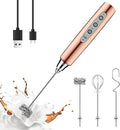 YUSWKO Rose Gold Handheld Milk Frother Wand for Coffee, Rechargeable Electric Whisk Drink Mixer Coffee Frother For Latte, Cappuccino, Hot Chocolate, Egg | Drink Mixer Wand Coffee Frother Handheld With 3 Heads 3 Speeds For Latte, Cappuccino, Hot Chocola...