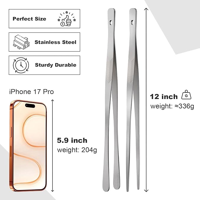 Vaincre 4PCS 12" Stainless Steel Kitchen Tongs Tweezers with Serrated Tips | Precision Serrated Tips, Multi-Use Culinary Tweezers, For Chef Culinary Use, Serving Food, Pasta, Everyday Cooking
