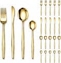 24-Piece Gold Silverware Set for 6, Stainless Steel Flatware Cutlery Set, Eating Utensils Set Tableware Included Steak Knives Spoons and Forks Set For Home,Restaurant,Party