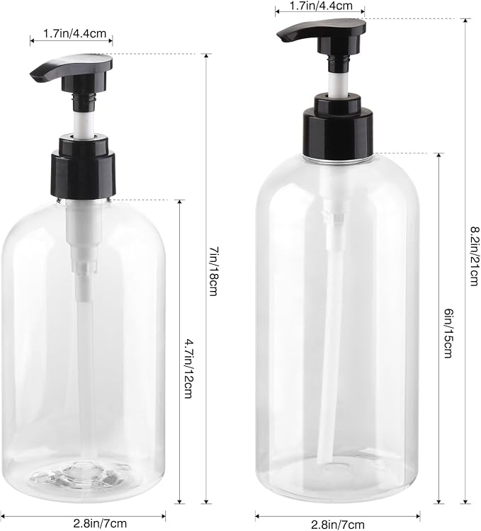 Plastic Pump Bottles Dispenser 2Pack 10oz Shampoo Bottle BPA Free | Empty Pump Bottle Refillable Clear Shampoo Conditioner for Lotion, Liquid Soap, Massage Oil