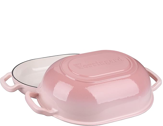 VORRINGARD Enameled Cast Iron Sourdough Bread Oven, Dutch Oven, Loaf Cast Iron Bread Pan for Homemade Bread Baking, Meatloaf Pan with Lid, 7QT, Pink