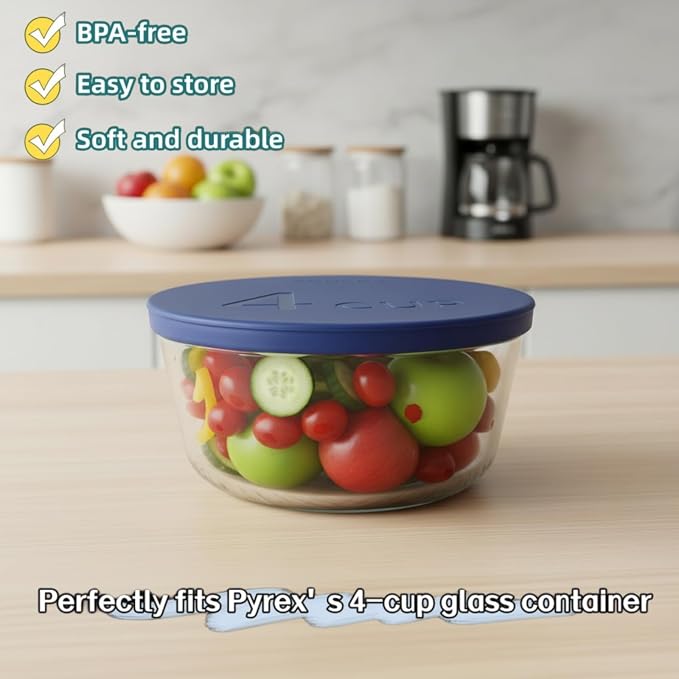 Yodecy Silicone Bowl Lids fit Pyrex Glass Bowls 7201-PC 4 Cup, Yodecy Silicone Bowl Lids fit Anchor Hocking Glass Bowls 7201-PC 4 Cup,Replacement Lids(2 Pack Dark Blue)