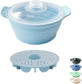 42oz Silicone Microwave Food Steamer with Steam Basket, Collapsible Steamer for Cooking Vegetable, Seafood, Dumplings, Rice Cooker, BPA Free Small Steam Pot with Handle & Lid, Dishwasher Safe (Blue)