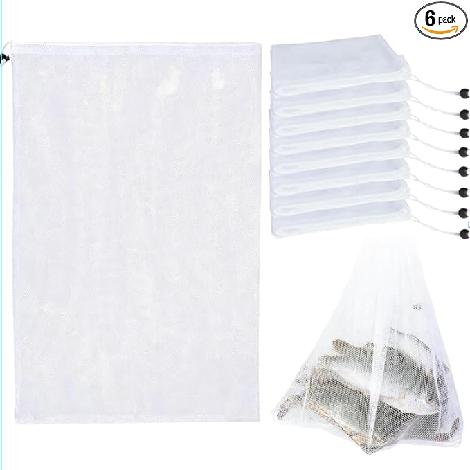 Reusable Seafood Boil Bags, 6-Pack 14 x 16 Inch Nylon Mesh Bags | Six 14 x 16 inch nylon bags for grouping shellfish seafood boil ingredients and storing fruits, vegetables and other produce.