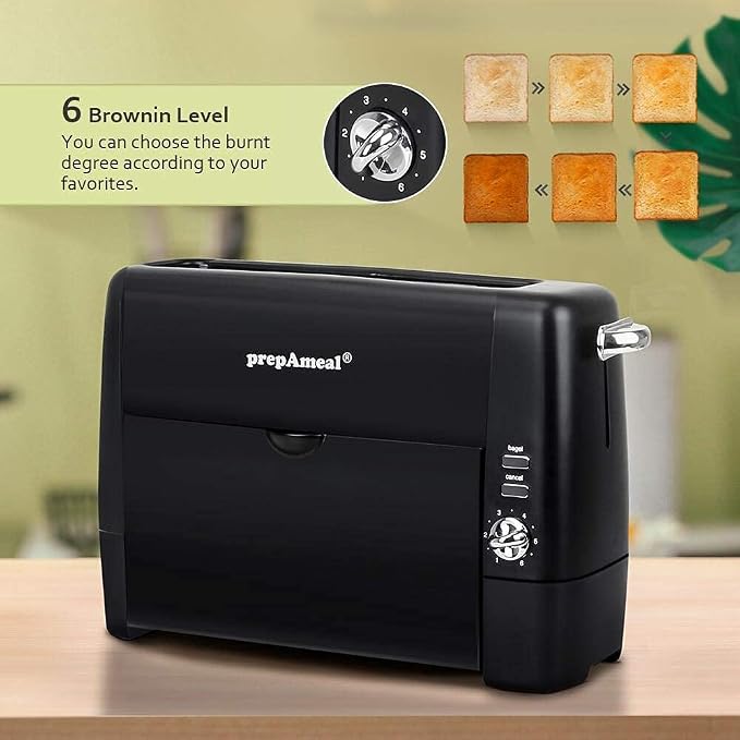 Long Slot Toaster 2 Slice Wide Slot Bread & Bagel Toaster (Black) | 1400W Slim Toaster, Thin & Compact Toaster, Removable Crumb Tray, 6 Shade Settings