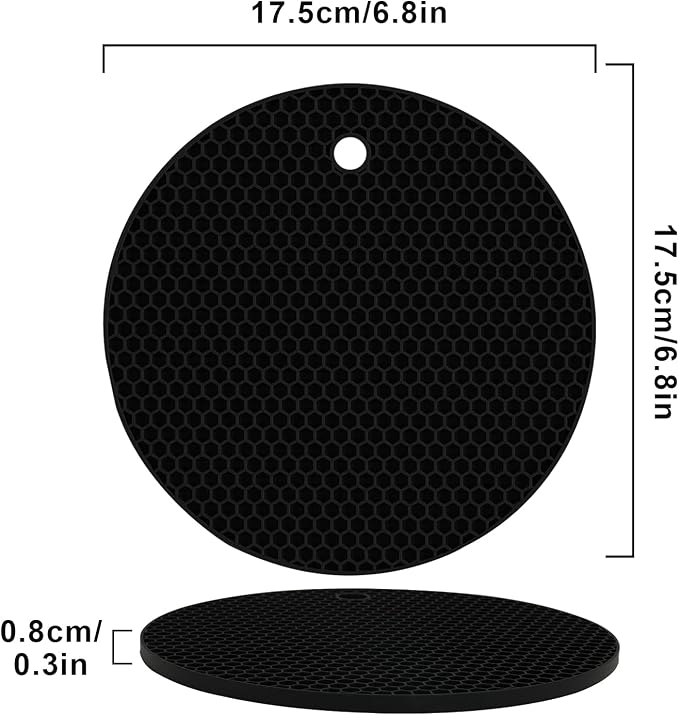 4 Pack Silicone Trivets for Hot Pots and Pans, Pot Holders Hot Pads, Non-Slip & Heat Resistant Silicone Mats for Kitchen Counter, Soft Durable Drying Mat, Jar Opener and Coasters (2 Black+2 Dark Grey)
