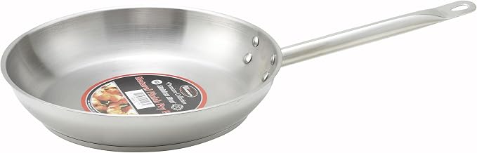 Winco 9" Stainless Steel Commercial-Grade Fry Pan | Dishwasher safe, Even heat distribution, Induction compatible, Great for Sauteing, Searing, Frying and Restaurant Kitchens