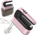 Yomelo 9-Speed Digital Hand Mixer Electric, 400W Powerful DC Motor, Hand Mixer Electric Handheld with Snap-On Storage Case, 5 Stainless Steel Accessories, Beaters, Dough Hooks, Whisk(Rose Gold)
