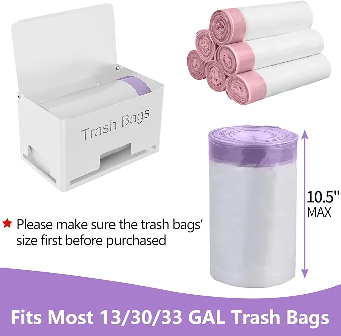 STWWO Extra Large Trash Bag Holder, Garbage Bag Dispenser Holder, White | Trash Bag Storage Organizer for Kitchen Laundry Room Under Sink, Metal Trash Bag Holder Dispenser Wall Mounted /Freestanding