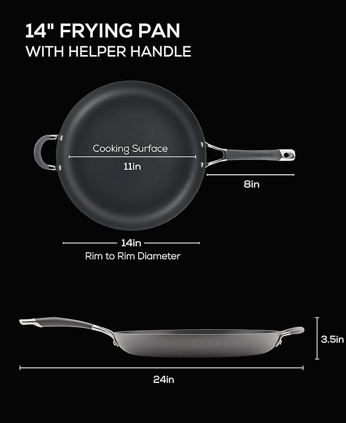 Circulon - 83906 Circulon Radiance Hard Anodized Nonstick Frying Pan / Fry Pan / Hard Anodized Skillet with Helper Handle - 14 Inch Large Skillet, Gray