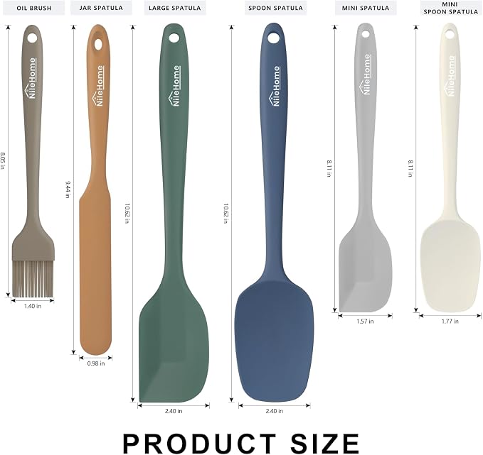 NileHome Silicone Spatula Set, 6 Pieces Food Grade Kitchen Utensils Heat Resistant Up to 600°F Dishwasher Safe BPA-Free Rubber Spatula for Scraping, Baking, Cooking, Mixing-Forest Style
