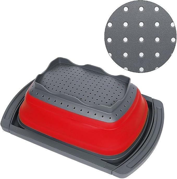 Qimh Colander Collapsible, Over The Sink Veggies/Fruit 6-Quart Strainers and Colanders with Extendable Handles, Folding Strainer for Kitchen