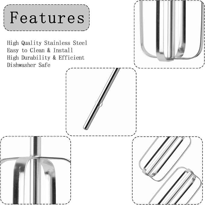 2 Pcs Hand Mixer Attachments Beaters, Hand Mixer Beaters Attachments for Kitchen Stainless Steel Replacement Parts for KitchenAid W10490648, KHM2B, AP5644233, PS4082859