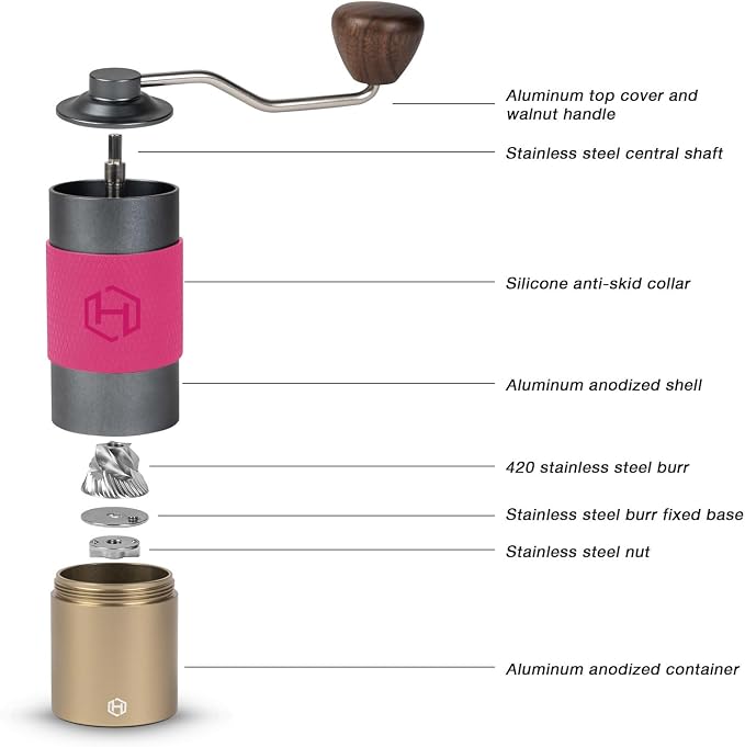 Manual Coffee Grinder Capacity 30g with CNC Stainless Steel Conical Burr, Double Bearing Positioning Coffee Grinder Hand,Internal Adjustable Setting,Espresso to Coarse for Office, Home, Camping