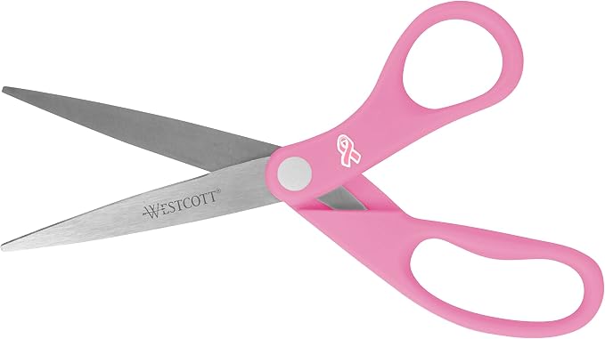 Westcott 15387 8-Inch Pink Ribbon Stainless Steel Scissors For Office and Home