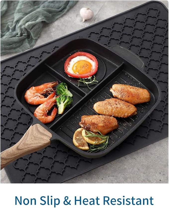 AMOAMI-Dish Drying Mats for Kitchen Counter-Silicone Dish Drying Mat-Kitchen Dish Drying Pad Heat Resistant Mat-Kitchen Gadgets Kitchen Accessories Kitchen Small Appliances(16" x 24", BLACK)