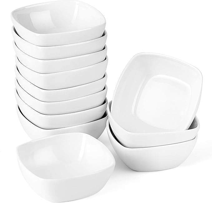 MALACASA 5 oz Porcelain Dip Bowls Set, 12 Pack Small Ramekins Stackable | Stackable Porcelain Dipping Sauce Dishes for Dessert, Snack, Brulee and Charcuterie