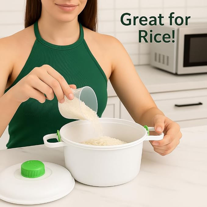 Microwave Pressure Cooker Steamer – 2.8L BPA-Free Microwave Rice & Vegetable Cooker – Quick Healthy Meals for Meats, Fish, Poultry – With Rice Spoon & Measuring Cup – Fast Dinner Solution
