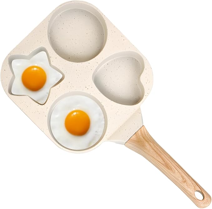 Non Stick Egg Frying Pans 4 holes Shapes, Egg Frying Pan Nonstick, Heart Star Shapes Breakfast Pan, Quick Heating, Easy to Clean, Ideal Use for Breakfast