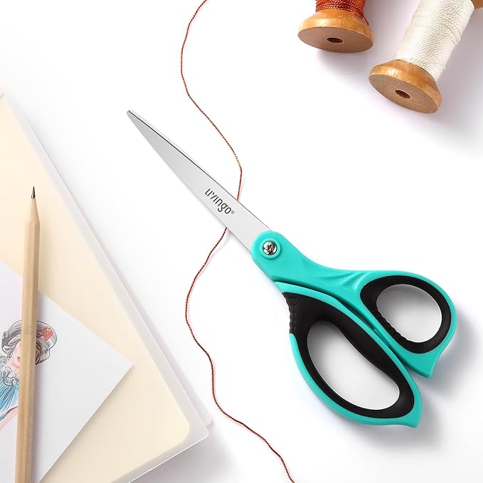 LIVINGO All Purpose Scissors 8.5" Office Craft Shears 3 Pack | Sharp Stainless Steel Blade, Comfortable Grip, School Home Use, Paper Fabric Sewing Projects