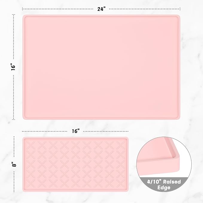 Rnivvi Silicone Coffee Mat, 16" x 24" Waterproof Raised Edge Coffee Bar Mats for Espresso Machine Station Accessories, Heat Resistant Detachable Dish Drying Pad for Kitchen Counter, Dish Rack, Pink
