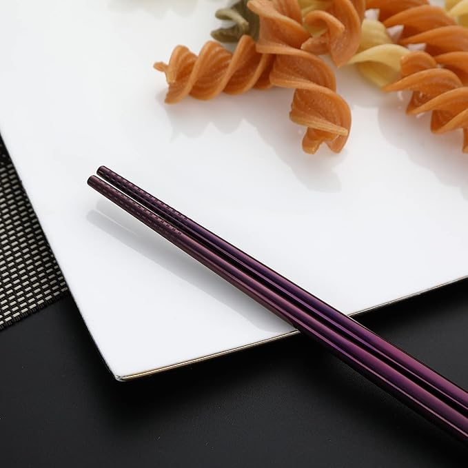 DEVICO Portable Utensils, Travel Camping Cutlery Set, 8-Piece including Knife Fork Spoon Chopsticks Cleaning Brush Straws Portable Case, Stainless Steel Flatware set (Purple) | 8Pcs Stainless Steel Travel Cutlery Set, Portable Metal Straws Chopsticks F...