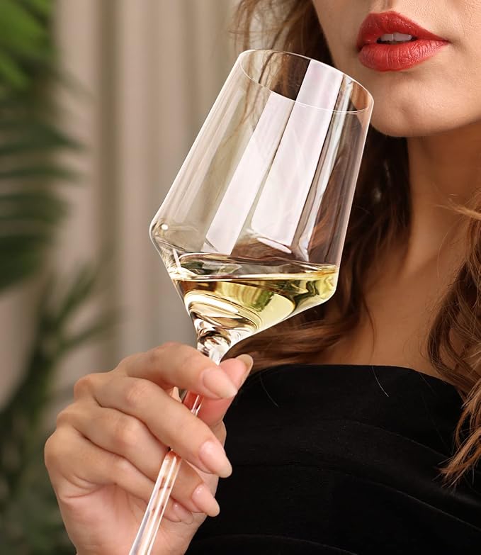 OJA Wine Glasses Set, Crystal White Hand Blown Wine Glass, Set of 4,15 oz | Thin Rim, Long Stem, Modern, Perfect for Red or White, Daily Use, Unique Wedding Anniversary or Birthday Gift