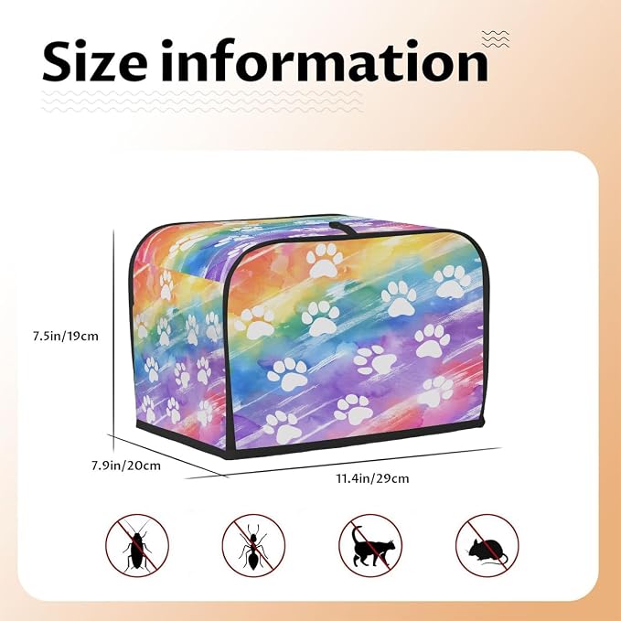 2 Slice Toaster Cover rainbow cute paw print Toaster Covers Two Slice Wide Slot Waterproof and Dustproof Covers for Wide Slot Toasters and Small Appliances Kitchen Decor Gifts