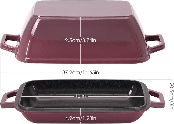 Flavehc Oval Cast Iron Dutch Oven for Bread Baking 12x8 Inch Enameled Bread Pan with Lid 6QT Cast Iron Bread Dutch Oven for Sourdough，Magenta