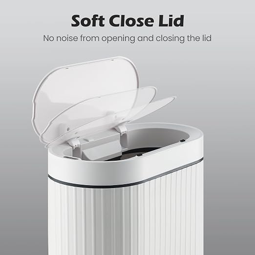 SYNCVIBE Bathroom Sensor Trash Can with Lid, 2 Gallon, White Black | Automatic Garbage Can, 7.5 Liter Smart Trash Bin, Waterproof Plastic Wastebasket for Office and Bedroom