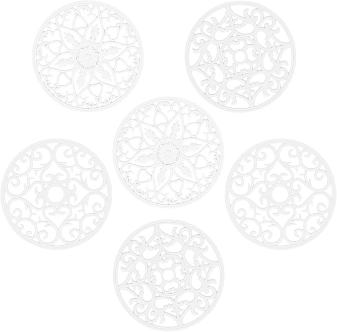 Silicone Trivets Mats for Hot Pots and Pans, Multi Purpose Trivets Mat -Heat Resistant Silicone Trivet Intricately Carved Hot Pads Set of 6 (F: Style 1-White)