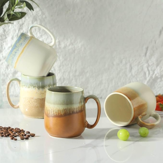 HASENSE Ceramic Coffee Mugs Set of 4, 16 oz Large Reactive Glaze Mugs | Everyday Capacity, 4 Unique Reactive Glazes, Durable Ceramic, Idea Gift Mug Set