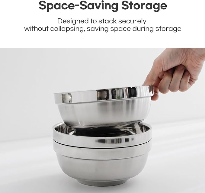 4 Pack 40 Oz Stainless Steel bowl set with chopsticks, Metal Double=walled Insulated noodle bowl, cereal, Ice Cream, Soup, Korean Ramen, 7 Inch