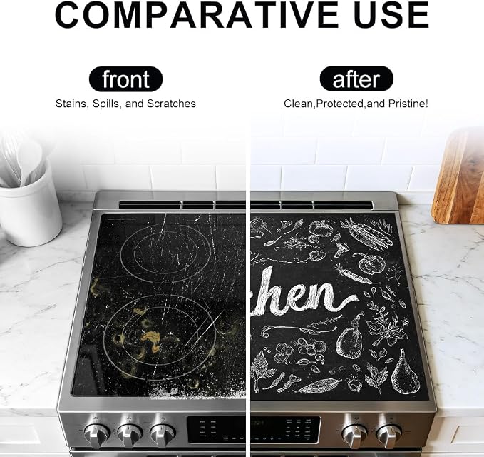 Chalkboard Kitchen Stove Top Cover 28.35x20.47 in Non Slip | Heat Resistant Cooktop Protector Mat with Non-Slip Backing, Scratch Protection and Countertop Drying Mat.