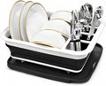 Masirs Pop-Up Collapsible Dish Drying Rack: Convenient Storage, Drains into Sink, Eight Large Plate Capacity, Sectional Cutlery and Utensil Compartment. Compact and Portable Design.