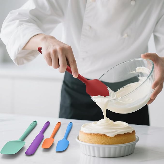 Coukre Silicone Spatula Set of 5,High Heat Resistant, Food Grade Silicone, Upgraded Extended Reinforced Handle,Dishwasher Safe, for Baking, Cooking (Pure Colorful B, Solid color)