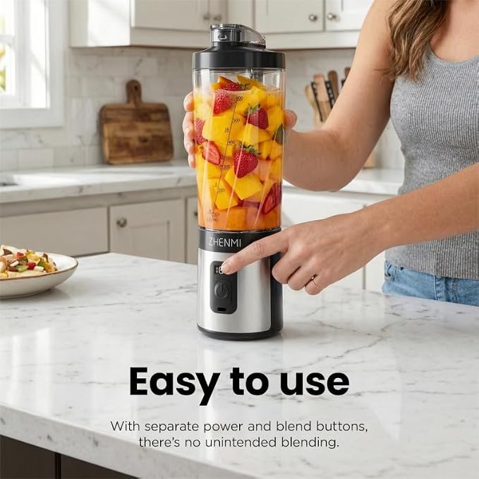 Portable Blender, Personal Blender for Smoothies & Shakes,Ice Crush, 3 Programs, USB-C Rechargeable, 20 oz removable Vessel, Dishwasher Safe, Leakproof, black