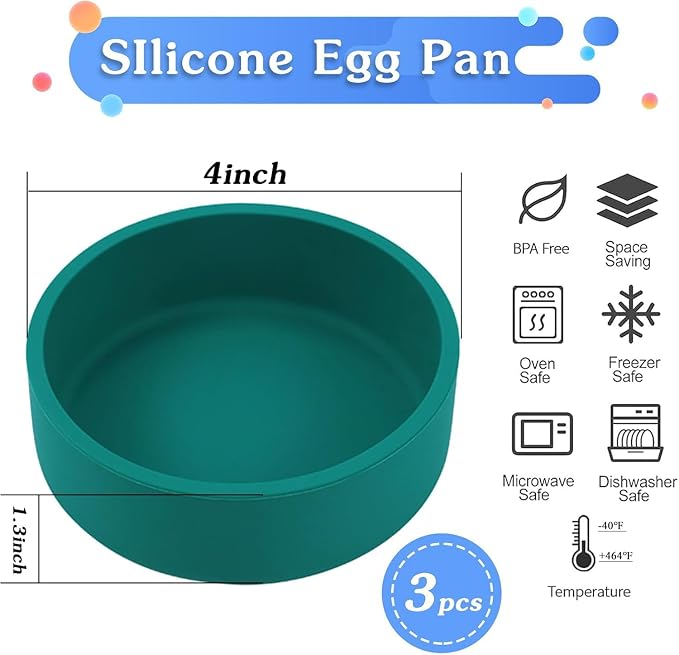 3Pcs ZHYEEDAA Air Fryer Egg Mold,Silicone Egg Molds, Individual Egg Bite Maker Reusable Egg Molds, Microwave Egg Cooker, BPA Free, Dishwasher Safe (Round4)